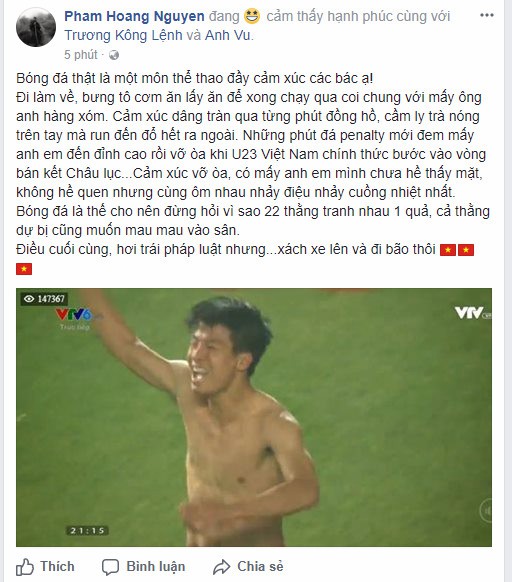 Mạng xã hội ngập tràn lời chúc mừng tuyển U23 Việt Nam - Ảnh 6. Mạng xã hội ngập tràn lời chúc mừng tuyển U23 Việt Nam - Ảnh 6.
