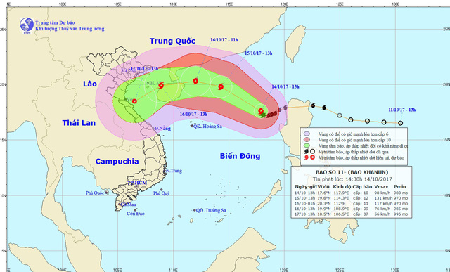 Dự báo đường đi của cơn bão số 11 - Nguồn: Trung tâm Dự báo khí tượng thủy văn trung ương