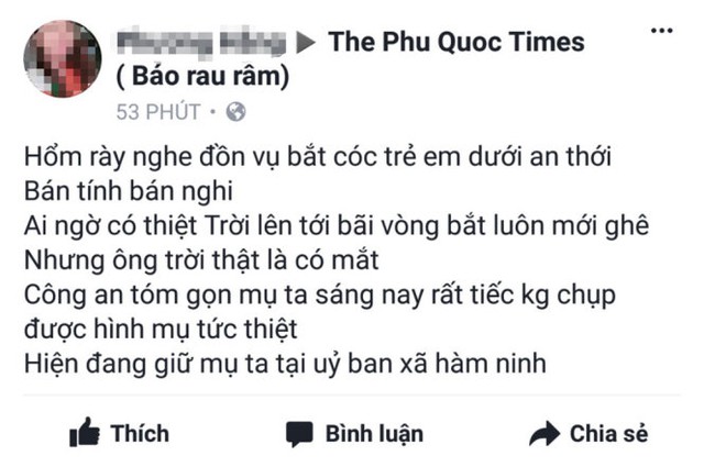 Phủ nhận tin đồn phụ nữ bắt cóc trẻ em ở Phú Quốc - Ảnh 1. Phủ nhận tin đồn phụ nữ bắt cóc trẻ em ở Phú Quốc - Ảnh 1.