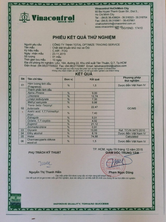 Dịch vụ lọc không khí và diệt khuẩn ô tô C-airfog đến Việt Nam - Ảnh 1. Dịch vụ lọc không khí và diệt khuẩn ô tô C-airfog đến Việt Nam - Ảnh 1.