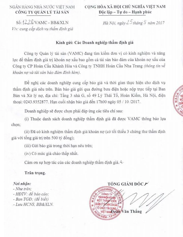 VAMC siết nợ 8 lô đất của nhóm công ty Hoàn Cầu - Ảnh 1. VAMC siết nợ 8 lô đất của nhóm công ty Hoàn Cầu - Ảnh 1.