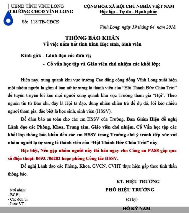 Nhiều học sinh, sinh viên Vĩnh Long bị hội thánh tự xưng lôi kéo - Ảnh 2. Nhiều học sinh, sinh viên Vĩnh Long bị hội thánh tự xưng lôi kéo - Ảnh 2.