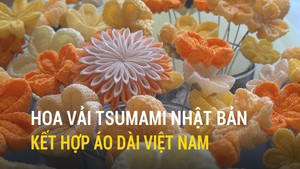 Độc đáo sự kết hợp giữa hoa vải Tsumami Nhật Bản và áo dài Việt Nam