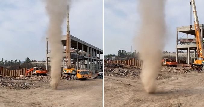 Vòi rồng xuất hiện giữa công trường ở Quảng Ninh