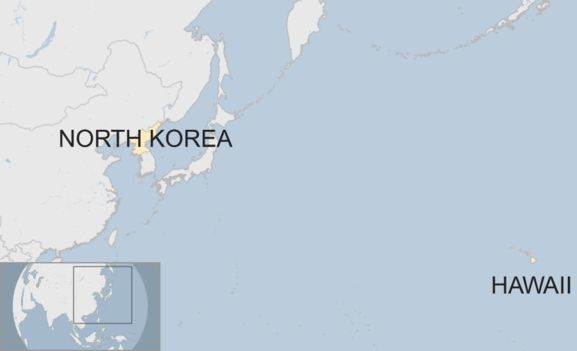 Vị trí của Triều Tiên và Hawaii trên bản đồ - Ảnh: BBC