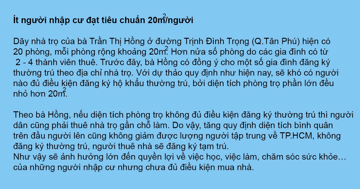 Chuẩn quá cao trong quy định diện tích chỗ ở nhập hộ khẩu TP.HCM - Ảnh 4.