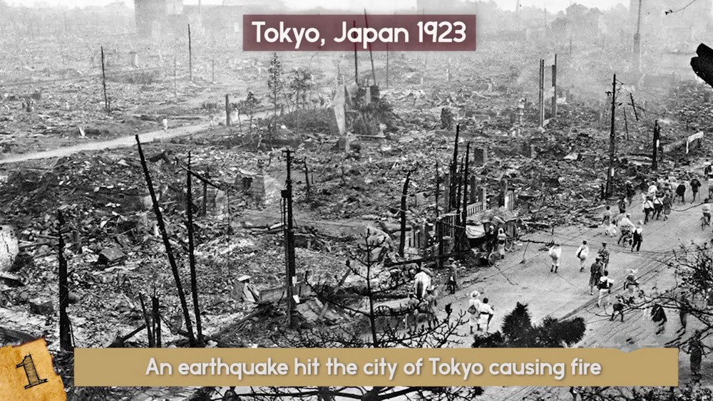 2 крупнейших землетрясения. Землетрясение в Токио 1923. Тянь-Шань землетрясение 1976. Землетрясение в Канто 1923 года. Землетрясение в Японии 1 сентября 1923 года.