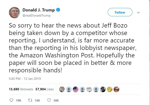 Hết chúc ly hôn may mắn, ông Trump lại móc mỉa ông chủ Amazon - Ảnh 2. Hết chúc ly hôn may mắn, ông Trump lại móc mỉa ông chủ Amazon - Ảnh 2.