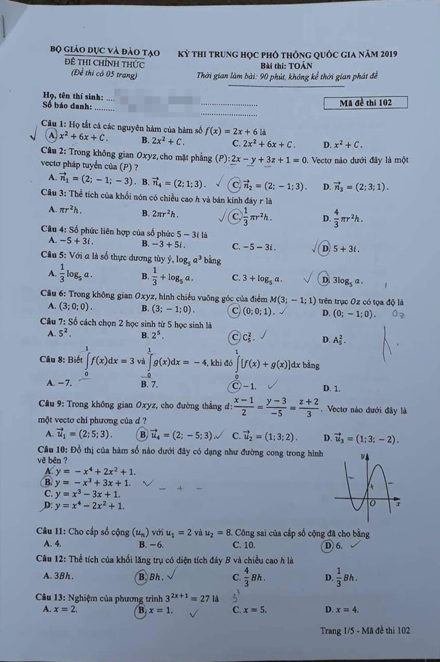 Đáp án môn toán thi THPT quốc gia 2019 - Ảnh 5.