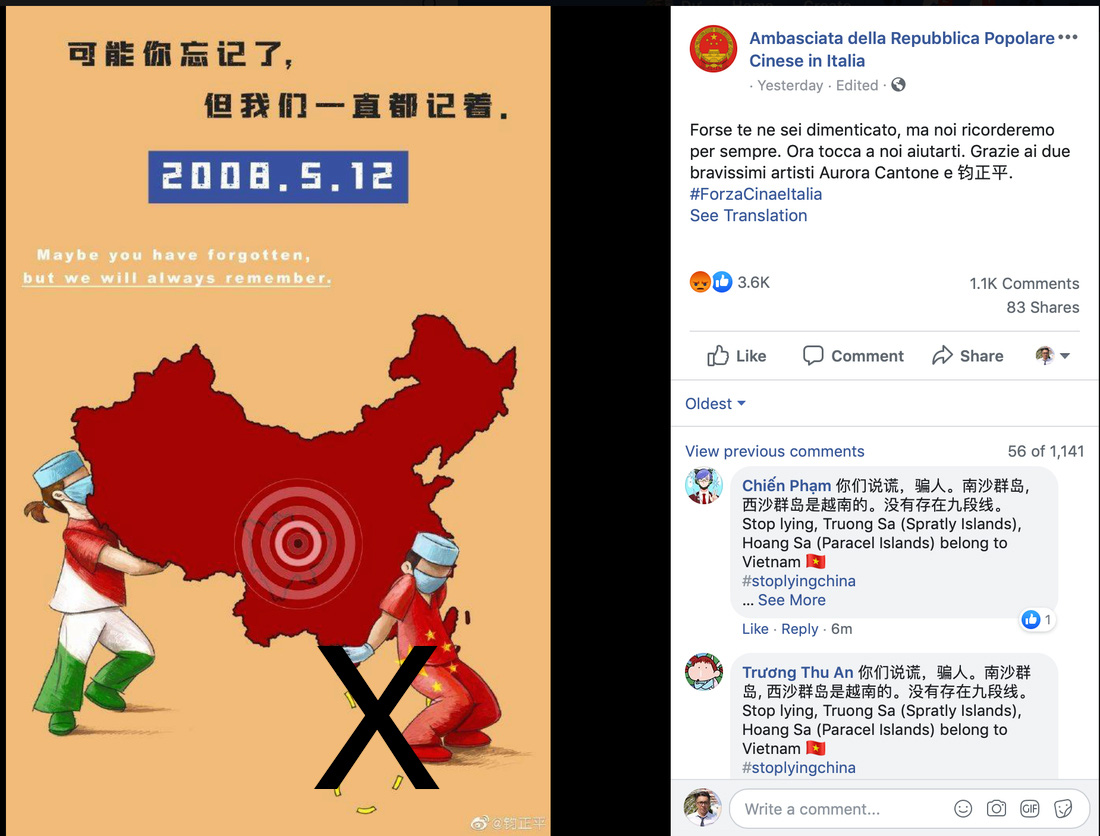 Bài đăng của Đại sứ quán Trung Quốc tại Ý vẽ 