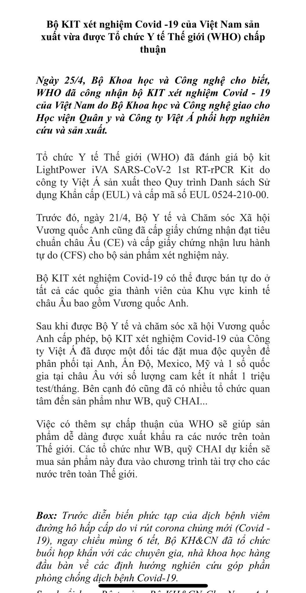 Bộ Khoa học và công nghệ: Thông tin sai WHO chấp thuận kit xét nghiệm của Việt Á là do... báo chí - Ảnh 2.