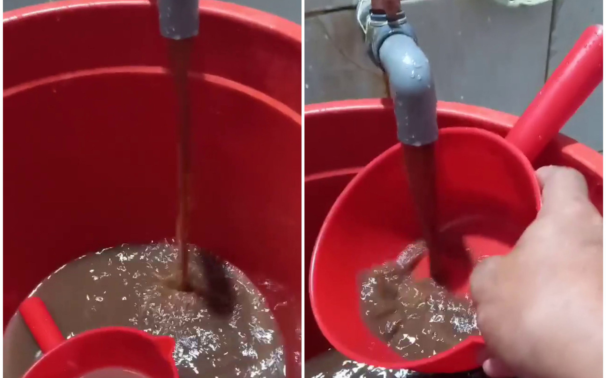 Cấp nước sinh hoạt cho người dân như... nước ruộng- Ảnh 2. Nước sinh hoạt bỗng đục ngầu như cà phê sữa