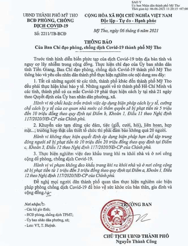 Người từ TP.HCM đến Tiền Giang phải cách ly tại nhà 21 ngày - Ảnh 2.