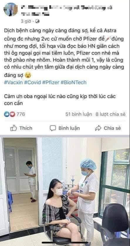 Cô gái khoe được tiêm vắc xin Pfizer 'nhờ ông ngoại' Photo-1-16267578215551154883092