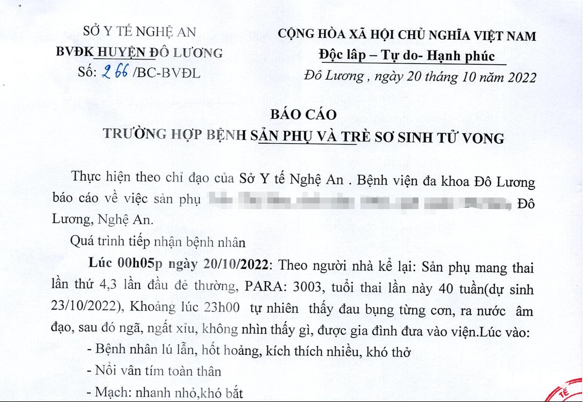 Báo cáo của Bệnh viện Đa khoa huyện Đô Lương về vụ mẹ con sản phụ tử vong - Ảnh 1.