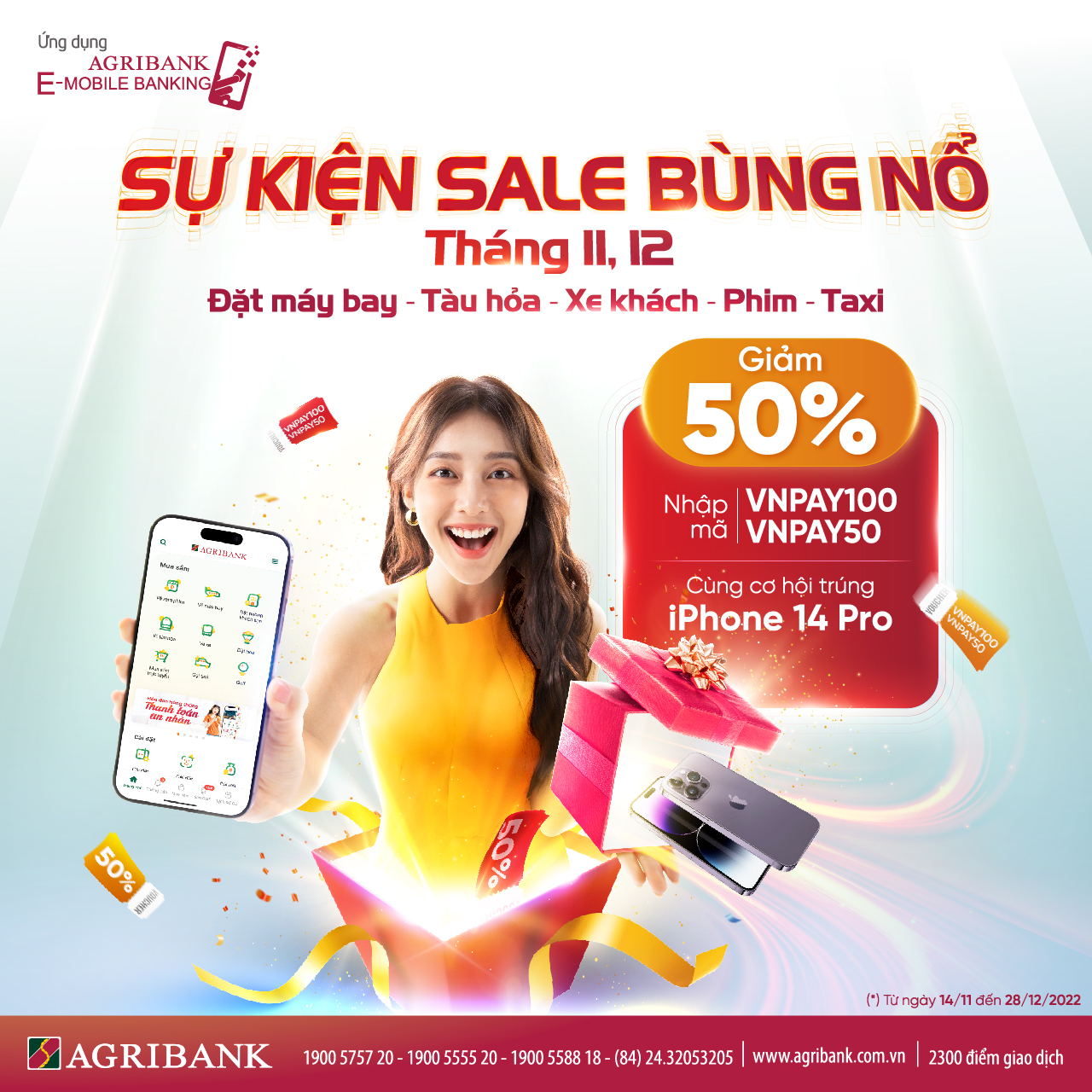 Cơ hội nhận iPhone 14 Pro khi giao dịch trên Agribank E-Mobile Banking - Ảnh 1.