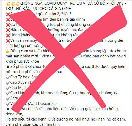 Cục An toàn thực phẩm: Viên bổ phổi DK3 đánh bật COVID quảng cáo sai sự thật - Ảnh 1.