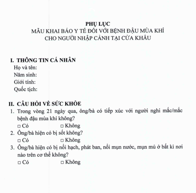 Phòng đậu mùa khỉ, TP.HCM đề xuất cho người nhập cảnh khai báo việc nổi mụn nước, mụn mủ - Ảnh 2. Phòng đậu mùa khỉ, TP.HCM đề xuất cho người nhập cảnh khai báo việc nổi mụn nước, mụn mủ - Ảnh 2.