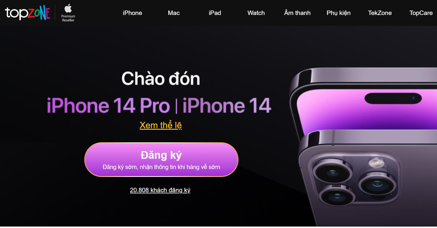 TopZone ghi nhận hơn 20.000 lượt đăng ký sở hữu iPhone 14 sau 24 giờ - Ảnh 1. TopZone ghi nhận hơn 20.000 lượt đăng ký sở hữu iPhone 14 sau 24 giờ - Ảnh 1.