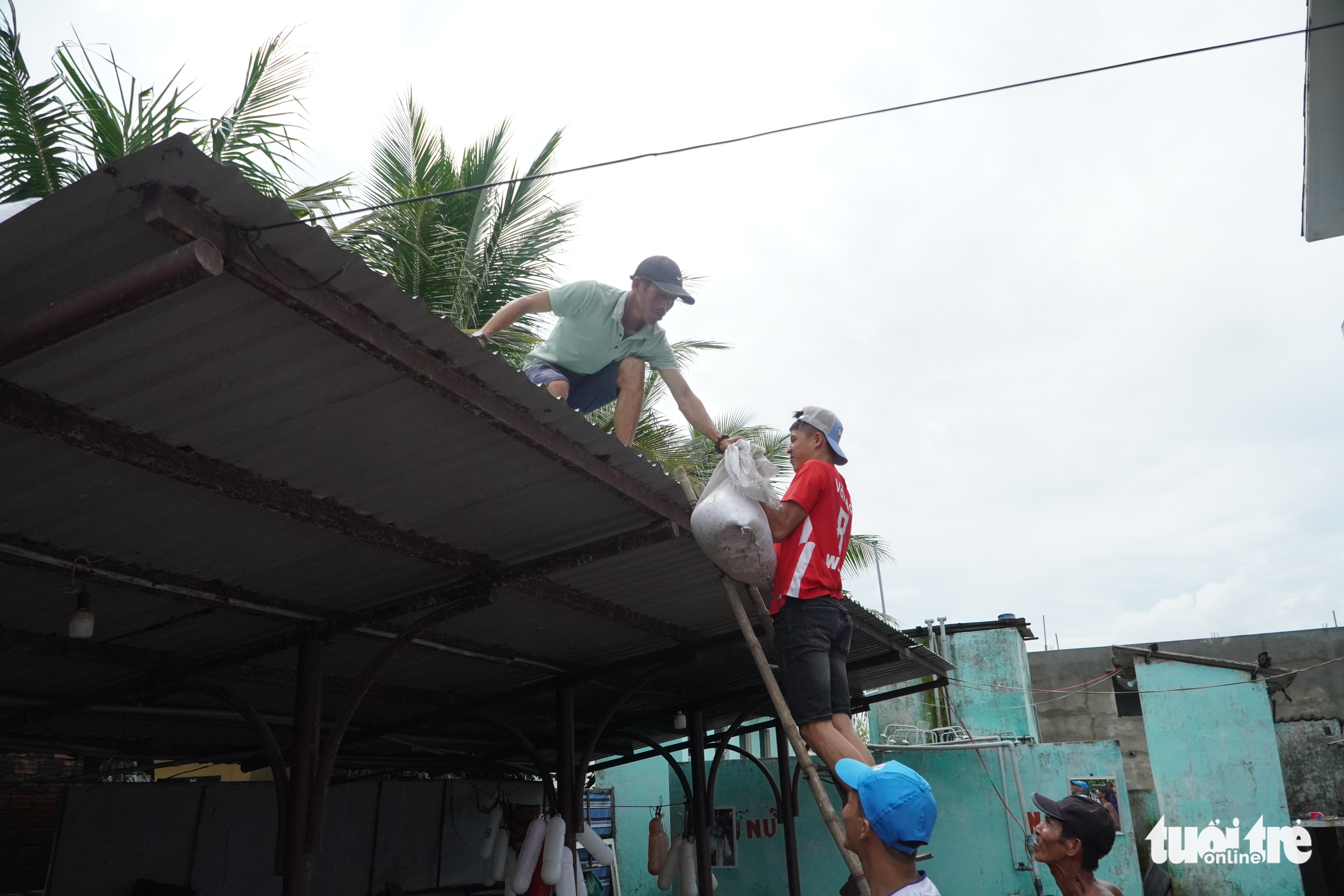 Dân ven biển Quảng Nam xúc cát, cột dây thừng chằng chống nhà cửa, hàng quán đón bão - Ảnh 2. Dân ven biển Quảng Nam xúc cát, cột dây thừng chằng chống nhà cửa, hàng quán đón bão - Ảnh 2.