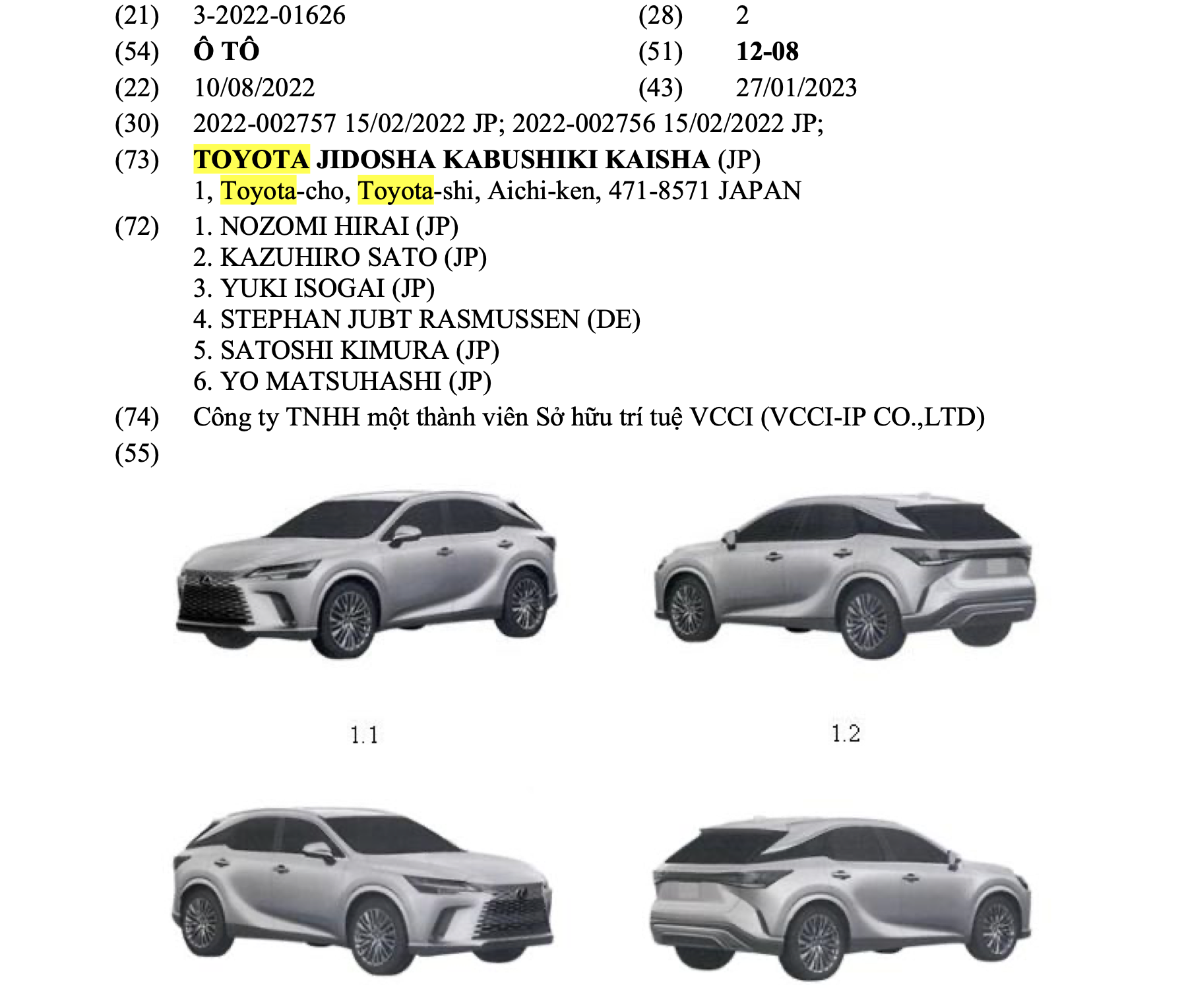 Lexus RX 2023 registered industrial design in Vietnam - Photo 1.