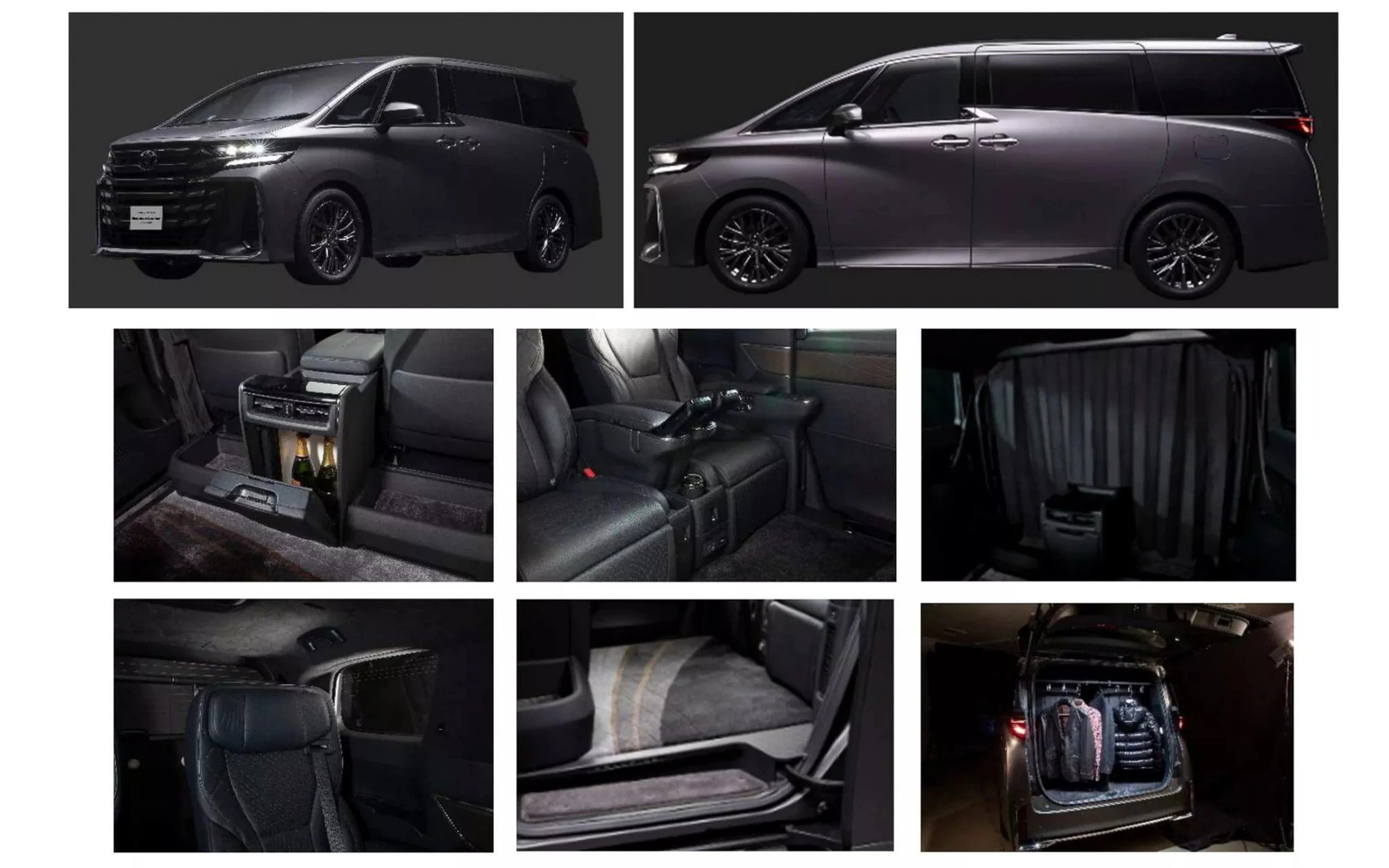 The Vellfire Spacious Lounge features handbags, a refrigerator, privacy curtains and clothes hangers in the passenger compartment in addition to the original frame - Photo: Toyota