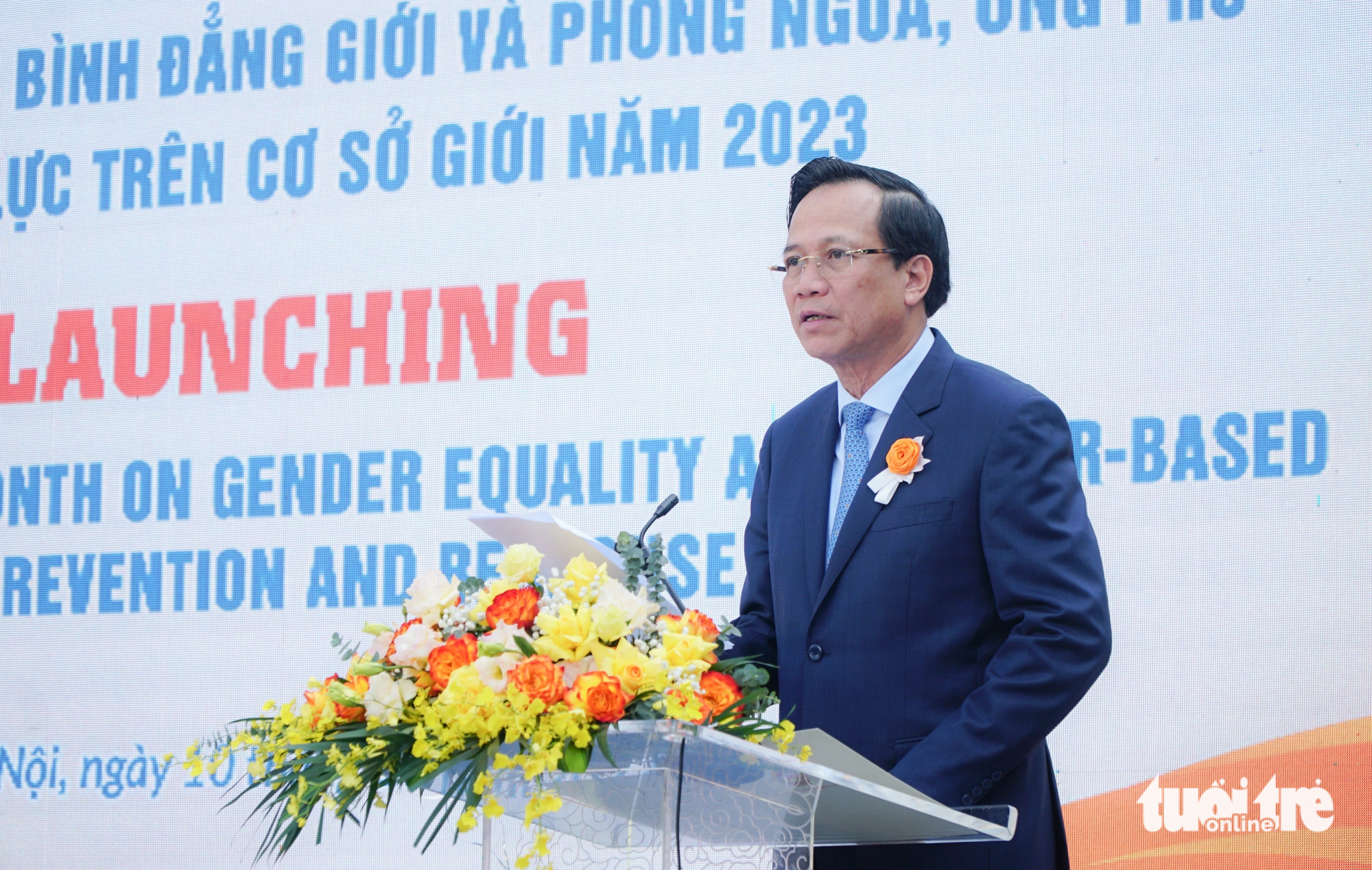 Ông Đào Ngọc Dung - bộ trưởng Bộ Lao động - Thương binh và Xã hội - phát biểu tại lễ phát động - Ảnh: NGUYỄN HIỀN