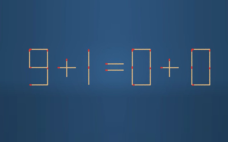 Thử tài IQ: Di chuyển một que diêm để 9+1=0+0 thành phép tính đúng