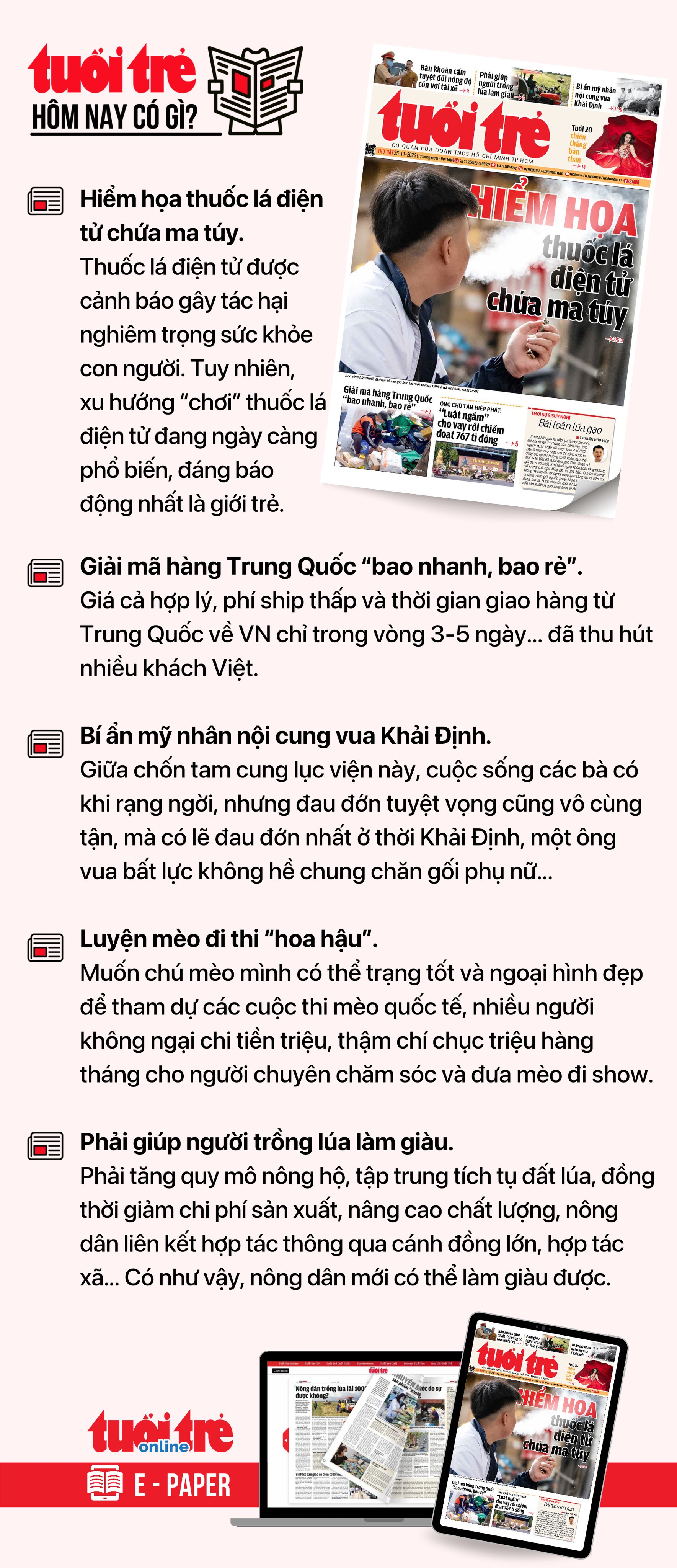 11 月 25 日の Tuoi Tre 毎日の注目すべきニュース。  Tuoi Tre 新聞を電子紙版で読むには、こちらから Tuoi Tre Sao を購読してください。