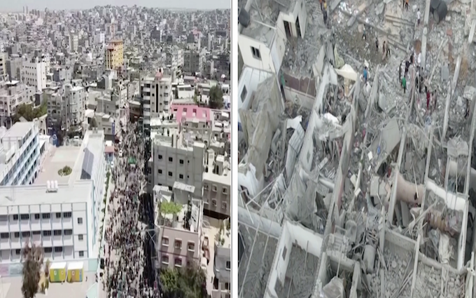 Triển vọng đình chiến kéo dài ở Gaza- Ảnh 5. Hình ảnh tương phản đau lòng của Gaza trước và sau ngày nổ ra xung đột