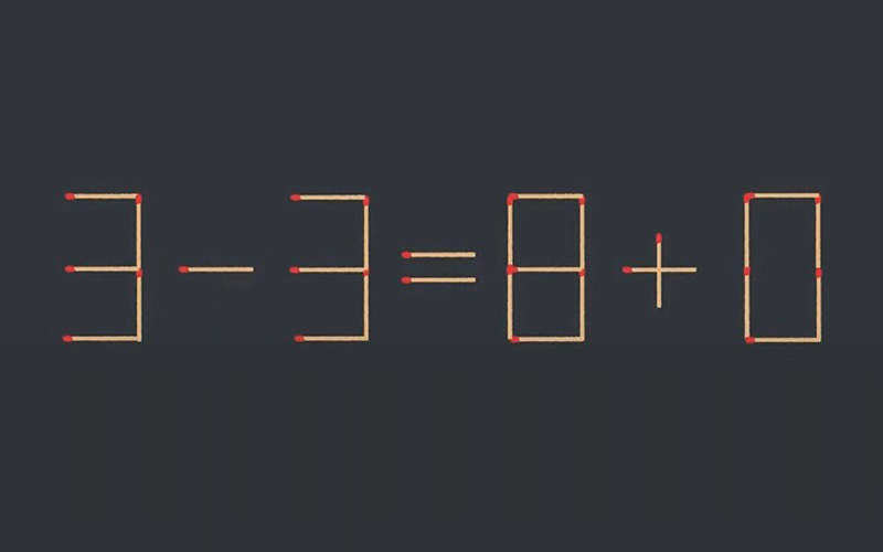 Thử tài IQ: Di chuyển một que diêm để 3-3=8+0 thành phép tính đúng