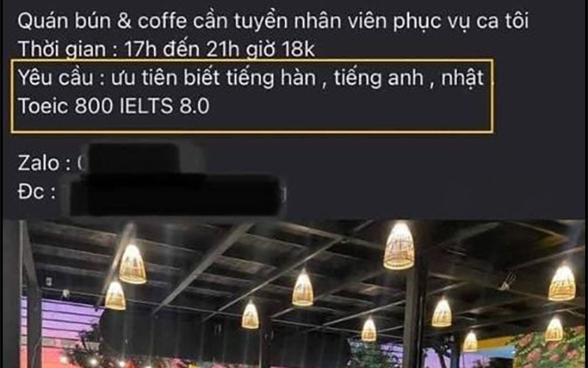 Ảnh vui 28-2: Tuyển nhân viên phục vụ TOEIC 800, IELTS 8.0