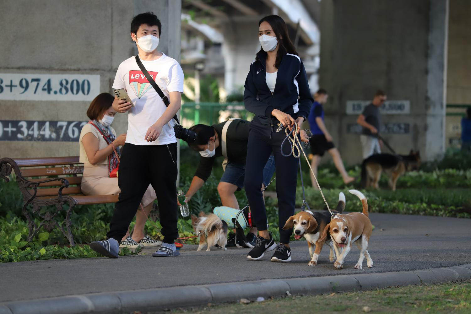 Những người dân dắt thú cưng đi dạo ở công viên dành riêng cho chó tại quậng Bang Khen, thủ đô Bangkok, Thái Lan - Ảnh: THE BANGKOK POST