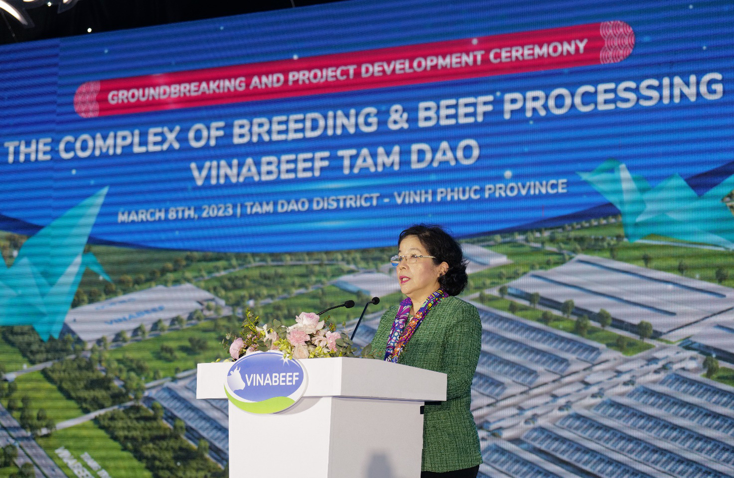 Vilico - công ty con Vinamilk và dấu ấn chuyển mình với dự án bò thịt nghìn tỉ - Ảnh 4. Bà Mai Kiều Liên - chủ tịch HĐQT Vilico - tại lễ khởi công Tổ hợp Vinabeef