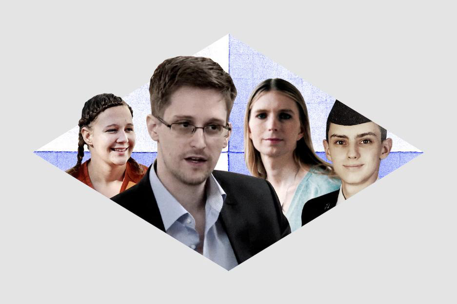 Bốn nhân vật rò rỉ tài liệu nổi tiếng (từ trái qua): Reality Winner, Edward Snowden, Chelsea Manning và Jack Teixeira - Ảnh: ISTOCK