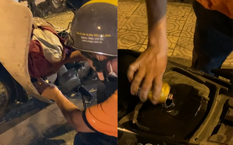 Cả trăm thùng bia rơi ra đường được các chiến sĩ công an gom giúp- Ảnh 2. Chàng trai có hành động đẹp khi thấy người lạ đi xe máy bị hết xăng