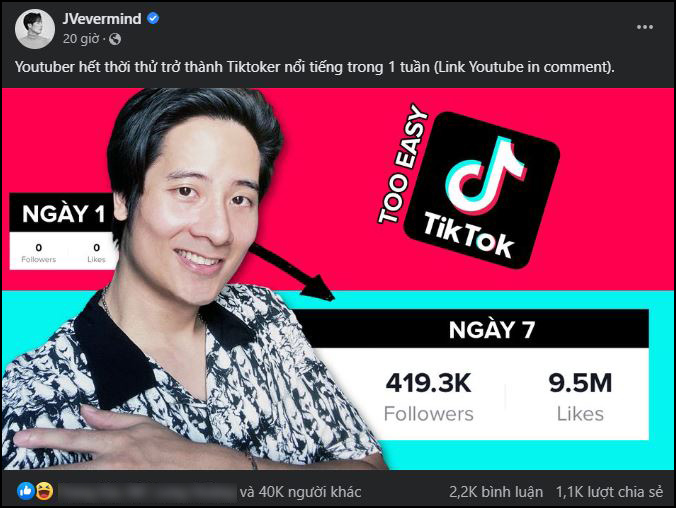 YouTuber hết thời JVevermind quay lại mạng xã hội, đu TikTok với kết quả khó ngờ - Ảnh 1. YouTuber hết thời JVevermind quay lại mạng xã hội, đu TikTok với kết quả khó ngờ - Ảnh 1.
