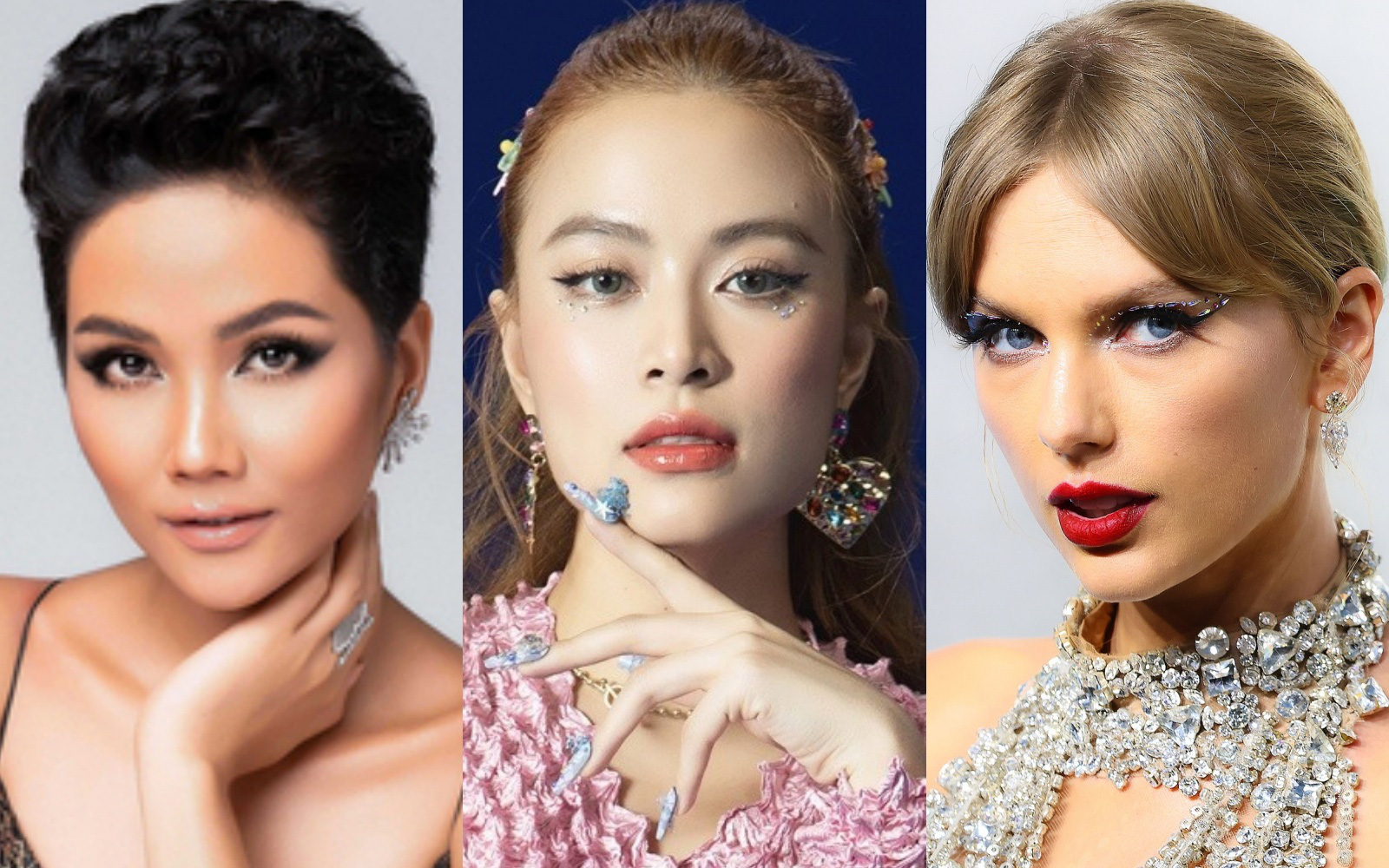 左から右へ: H'Hen Niê、Hoang Thuy Linh、Taylor Swift - 写真: Facebook キャラクター