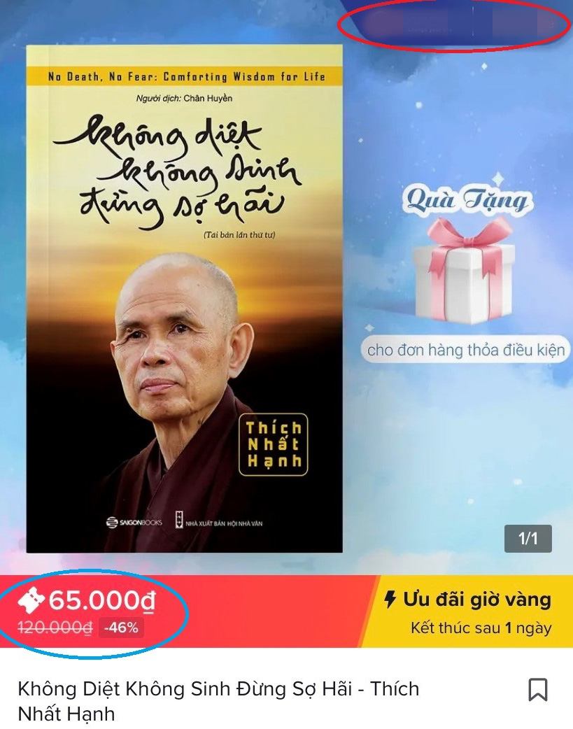 Sản phẩm giảm giá nhiều, lấy hình ảnh và thương hiệu của Saigon Books được chạy quảng cáo trên TikTok - Ảnh: Chụp màn hình