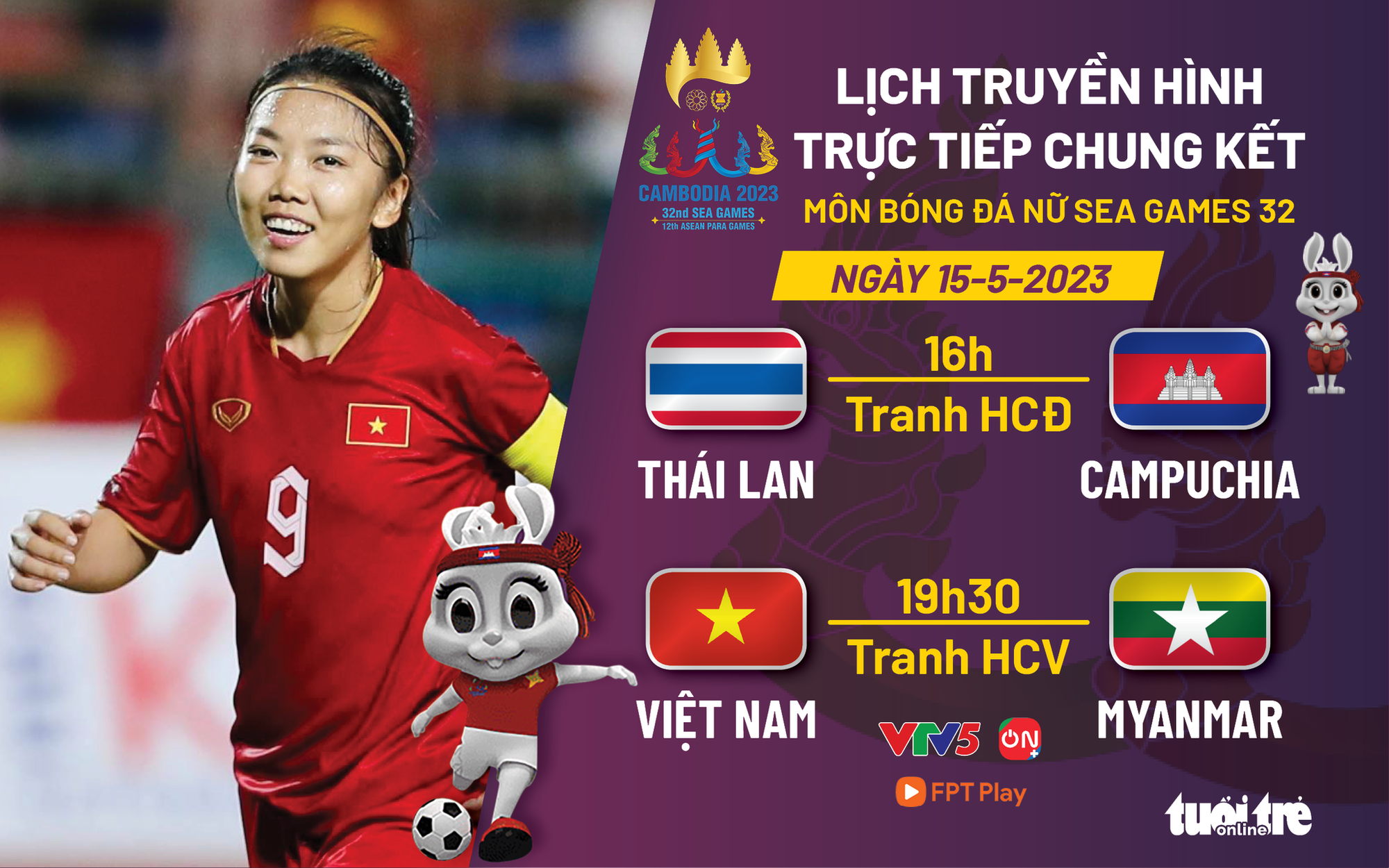 Lịch trực tiếp chung kết bóng đá nữ SEA Games 32: Việt Nam - Myanmar ...