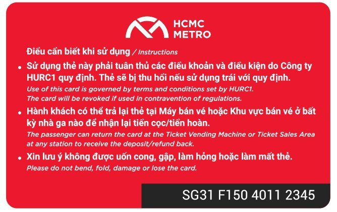 Mặt sau của thẻ đi tàu metro sẽ có hướng dẫn những điều cần biết khi dùng thẻ đi tàu - Nguồn: Ban MAUR
