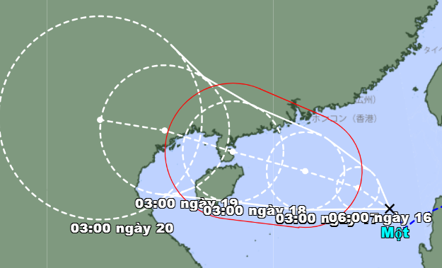 Vị trí và hướng di chuyển theo nhận định của cơ quan khí tượng Nhật Bản - Ảnh: JMA