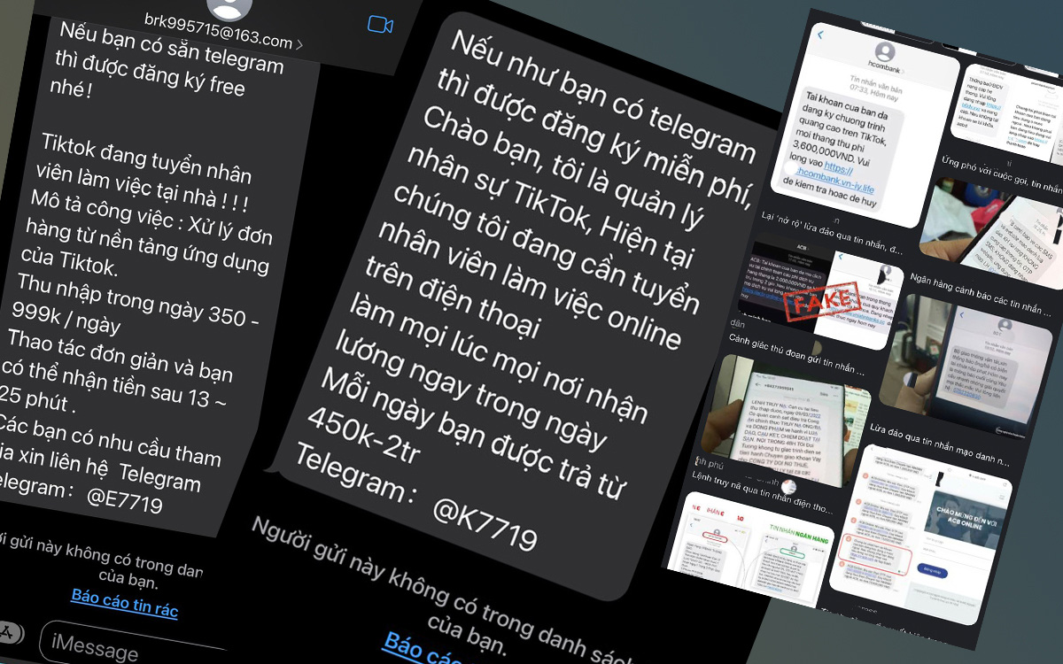 Đến nay nhiều tin nhắn rác lừa đảo như giới thiệu việc làm, trúng thưởng, gỉa mạo thương hiệu lớn, chiếm đoạt tài khoản... - Ảnh: MINH ANH chụp màn hình Đến nay nhiều tin nhắn rác lừa đảo như giới thiệu việc làm, trúng thưởng, giả mạo thương hiệu lớn, chiếm đoạt tài khoản... - Ảnh: MINH ANH chụp màn hình