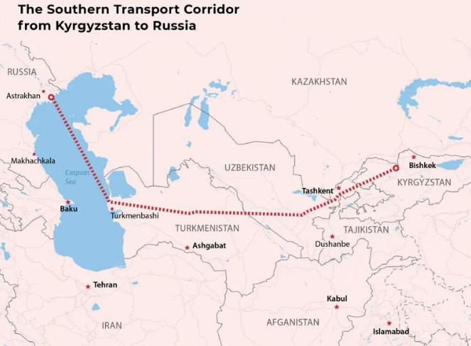 “Hành lang vận tải phía Nam từ ”Kyrgyzstan đén Nga - Ảnh: THE EURASIAN TIMES