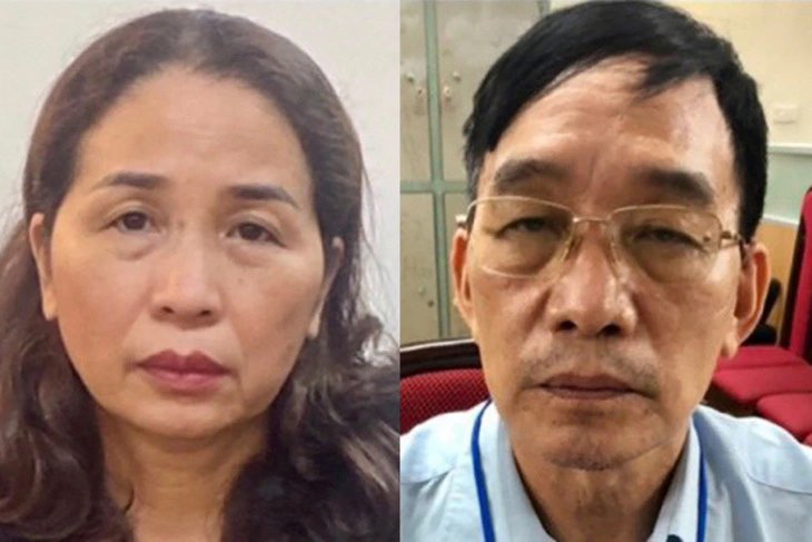 Cựu giám đốc Sở Giáo dục và Đào tạo Vũ Liên Oanh (trái) và ông Ngô Vui bị truy tố tội nhận hối lộ - Ảnh: Bộ Công an