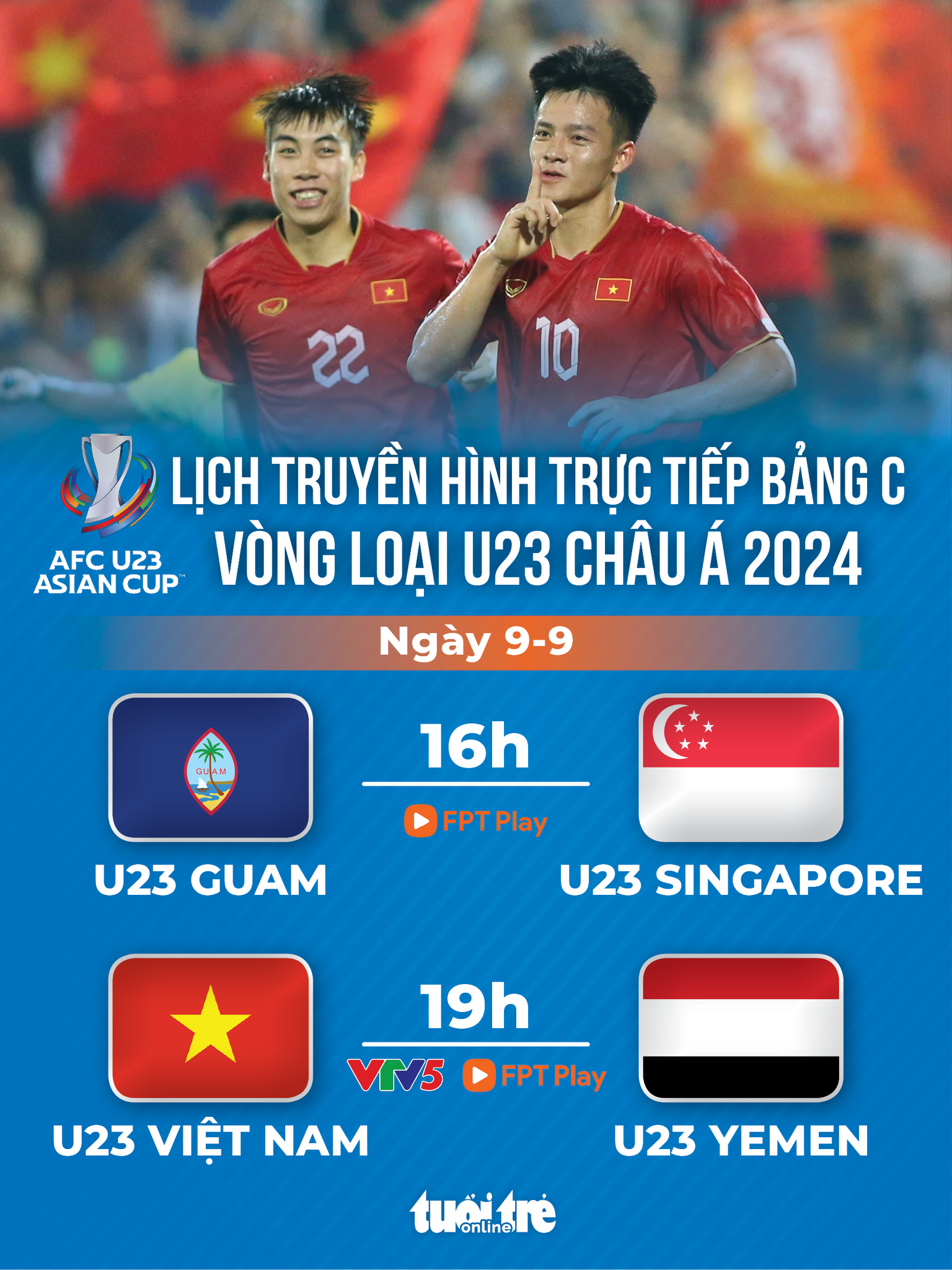 Lịch trực tiếp vòng loại Giải U23 châu Á 2024: U23 Việt Nam đấu Yemen - Ảnh 1.