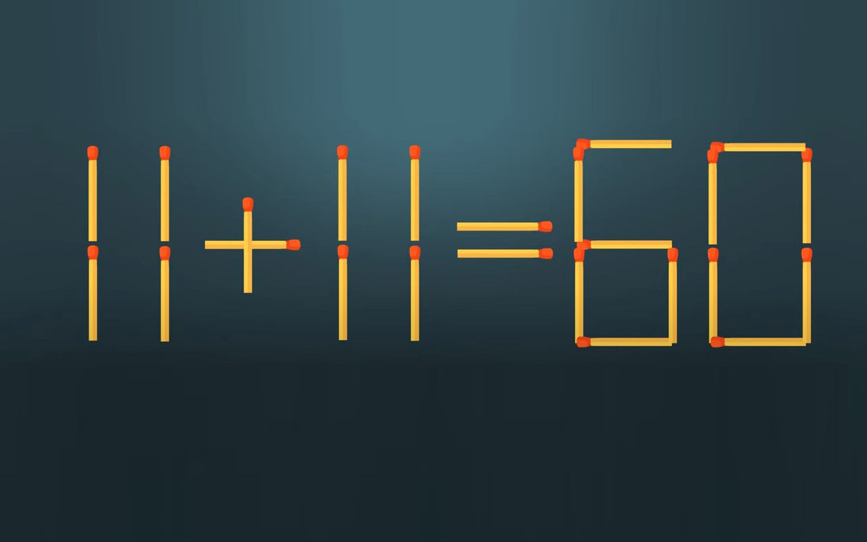Thử tài IQ: Di chuyển một que diêm để 11+11=60 thành phép tính đúng