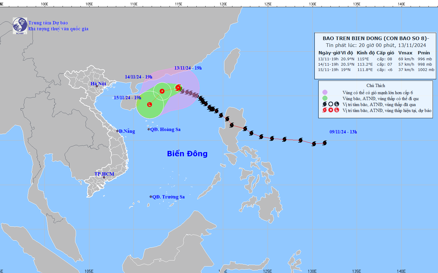 Dự báo thời tiết đêm 13, ngày 14-11 và diễn biến bão Toraji