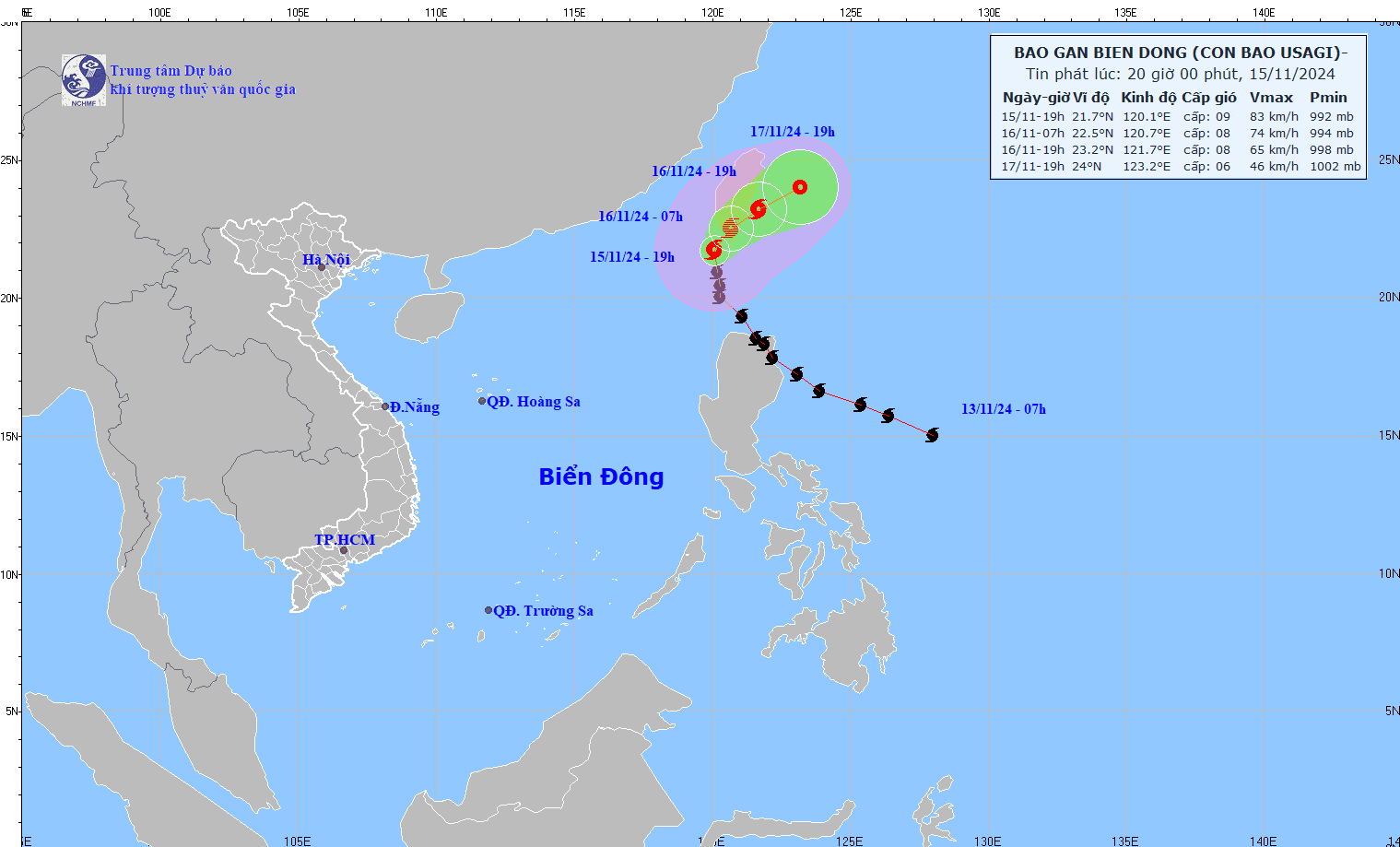 Dự báo thời tiết đêm 15, ngày 16-11 và tin bão Usagi- Ảnh 1.