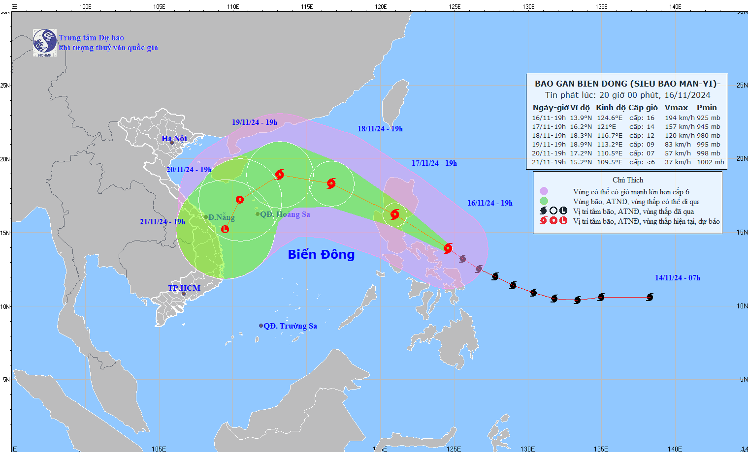 Dự báo thời tiết đêm 16, ngày 17-11 và diễn biến siêu bão Manyi- Ảnh 1.